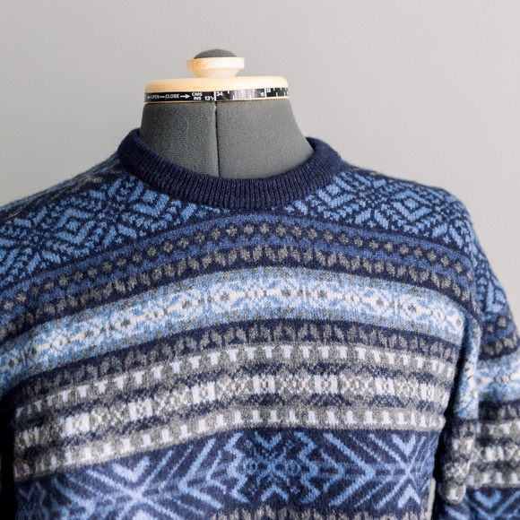 Hawick Knitwear 100% Scotish Lambswool Crewneck Sweater Blue Size Large - Picture 4 of 11